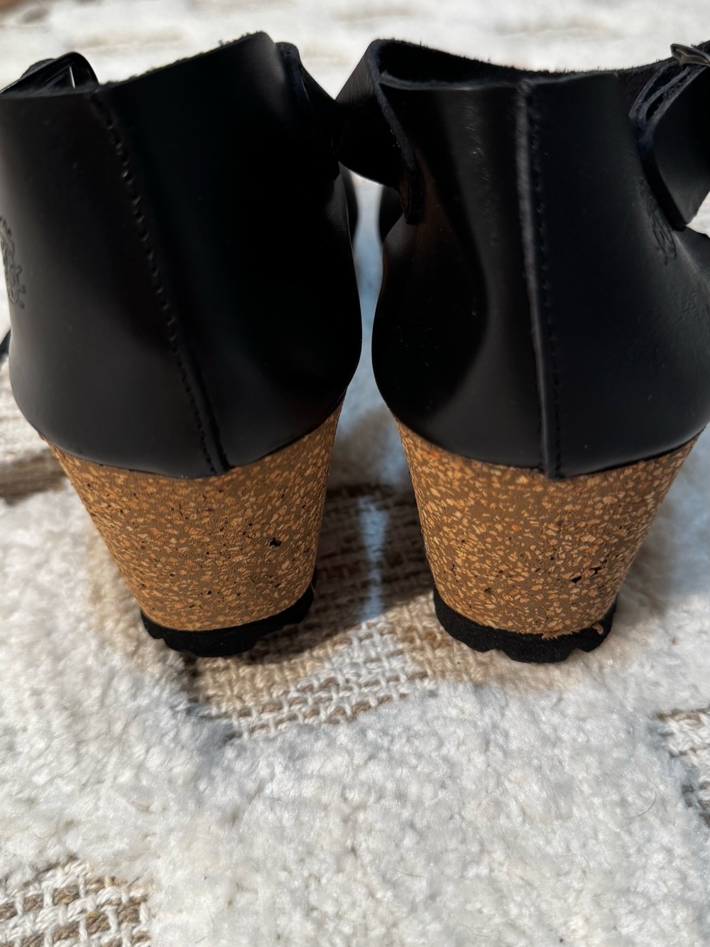 Yokono Spain Black Leather Cork Wedge Sandals EU 38 Ankle Strap Comfort Shoes - Picture 2 of 5